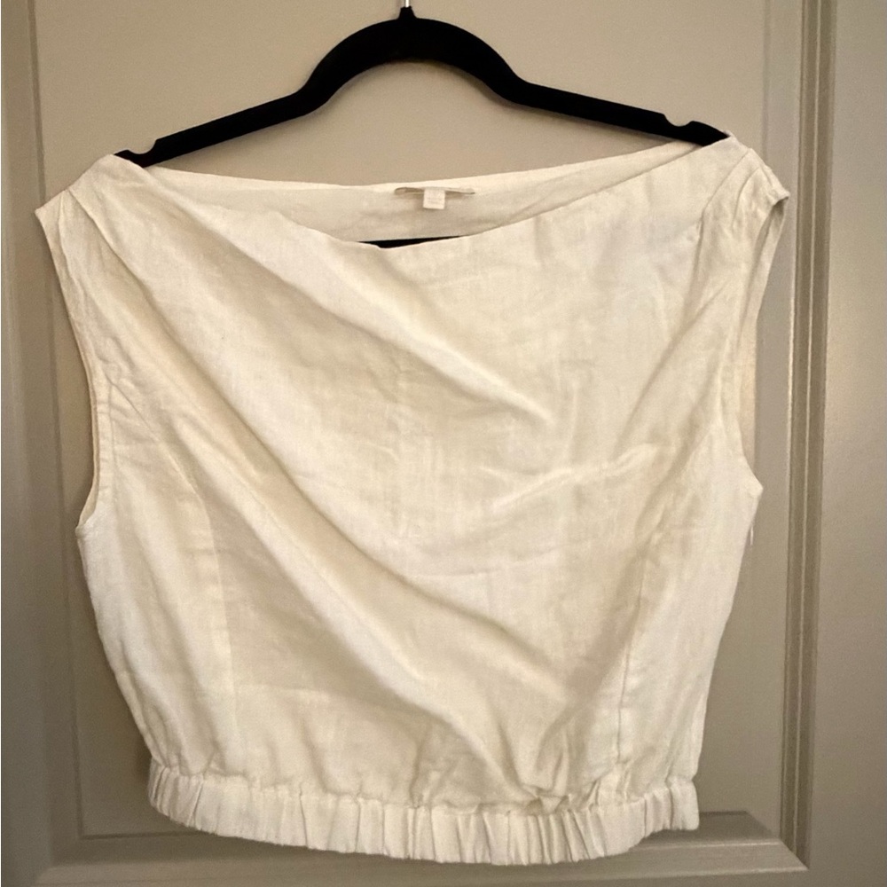 Le’ AL.X Off-White Linen Boatneck Crop Top | Size Small